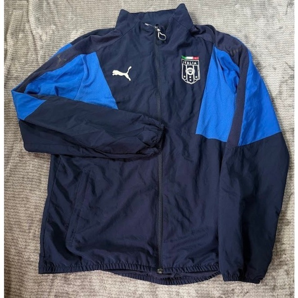 Puma FIGC Italia Soccer Track Jacket Navy Blue Full Zip Windbreaker Mens Large